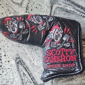 Scotty Cameron Black Leather Headcover with Red & Silver Embroidery
